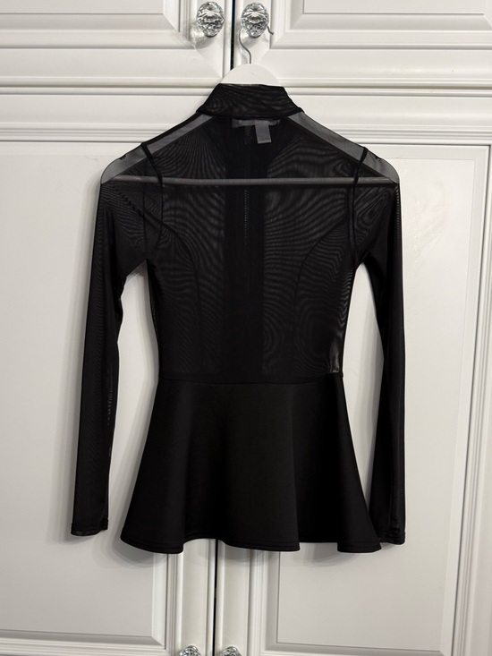 Revamped Size Small Black Mesh Zip Front Sheer Long Sleeves Flared Peplum Waist - Picture 5 of 12